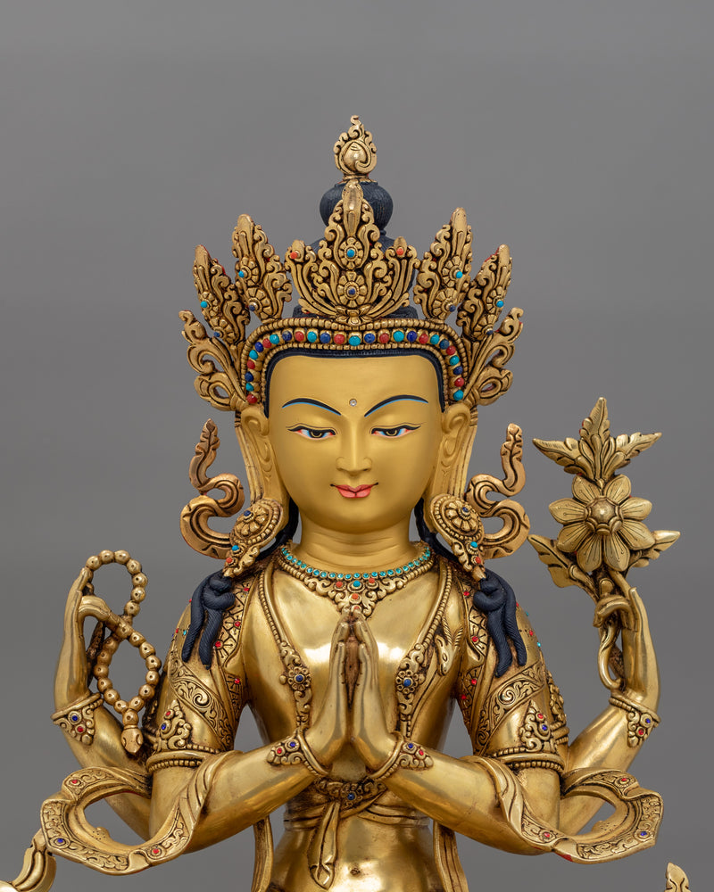 Traditional Chenrezig Dharma Statue | Tibetan Bodhisattva Sculpture