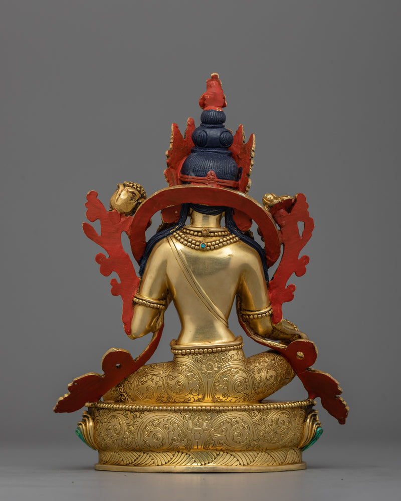 Ritualistic Green Tara Pure Land Statue | 24K Gold Gilded Tibetan Bodhisattva Sculpture