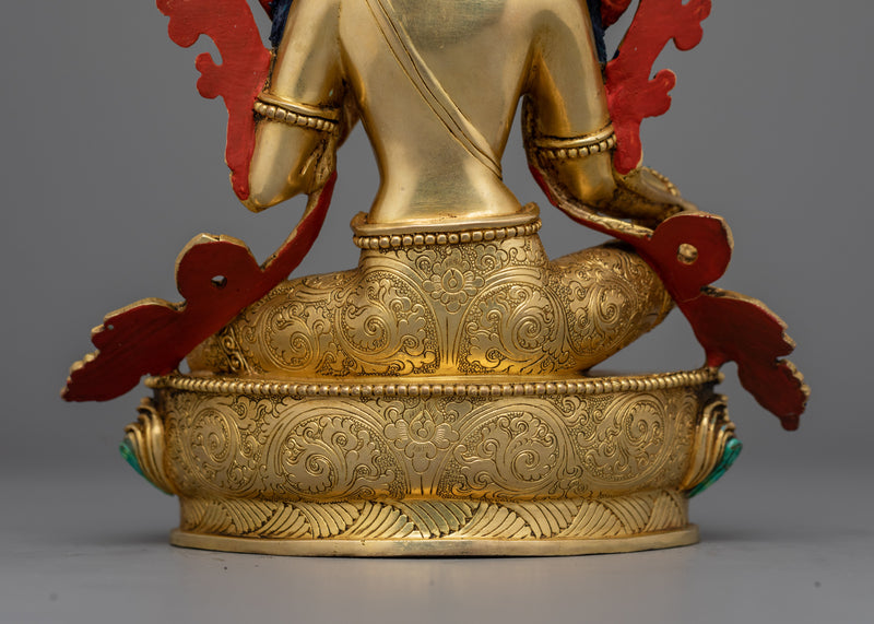 Ritualistic Green Tara Pure Land Statue | 24K Gold Gilded Tibetan Bodhisattva Sculpture