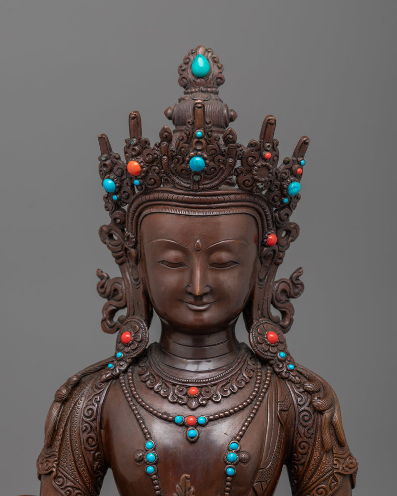 Amitayus Boundless Life Buddha Statue | Tibetan Oxidized Copper Sculpture