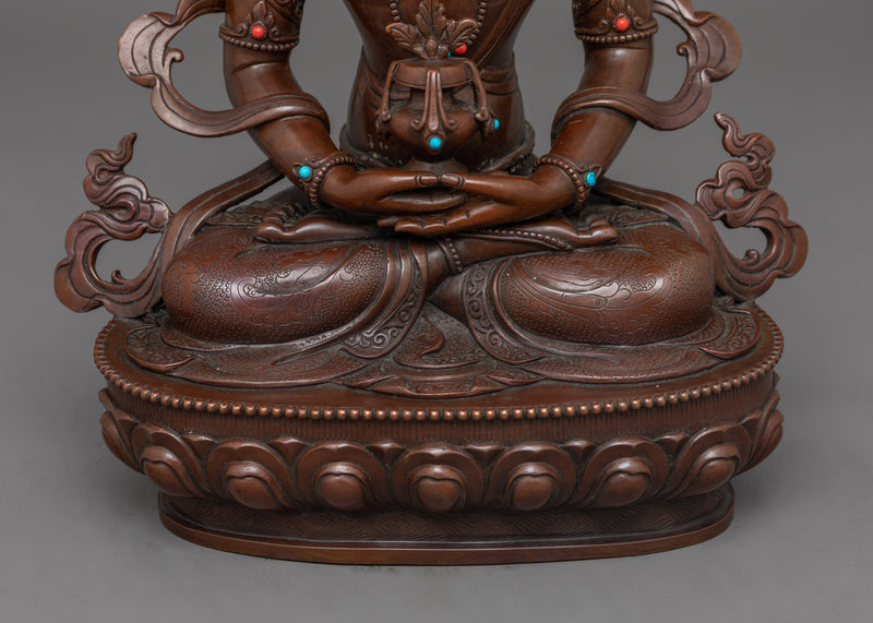 Amitayus Boundless Life Buddha Statue | Tibetan Oxidized Copper Sculpture