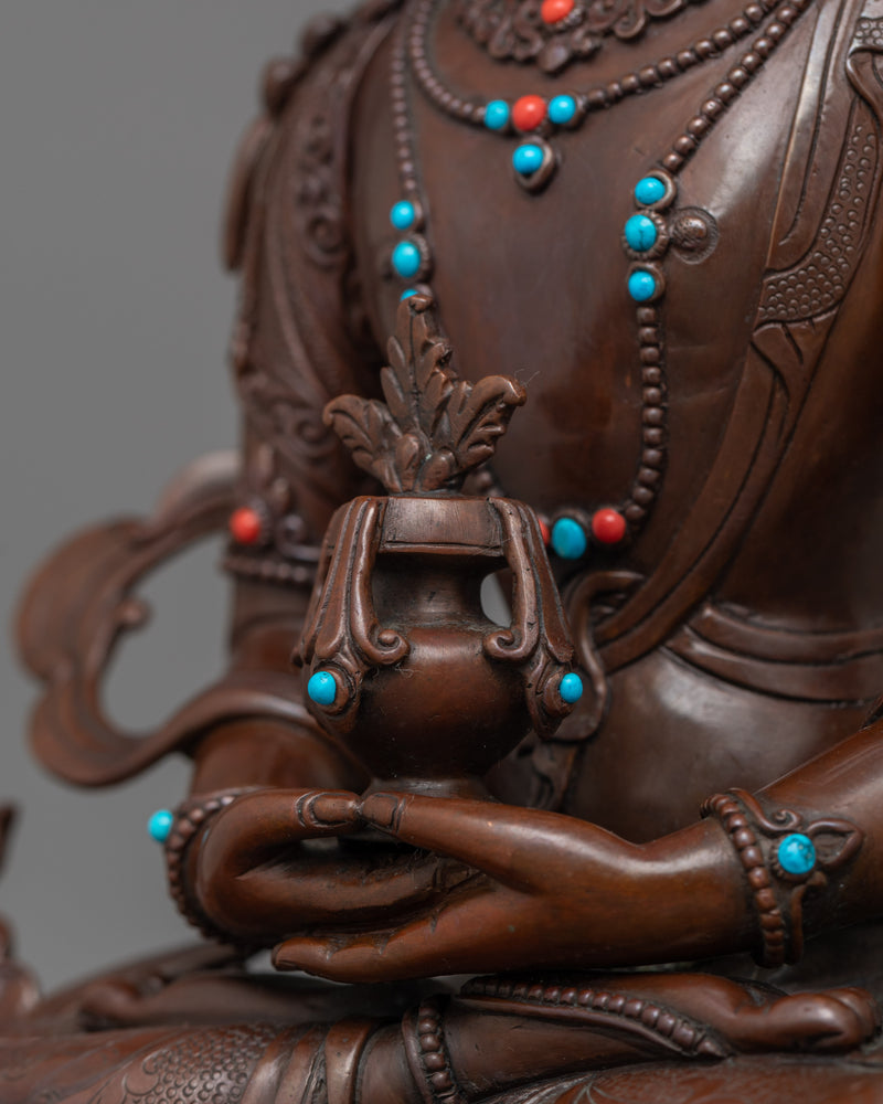 Amitayus Boundless Life Buddha Statue | Tibetan Oxidized Copper Sculpture