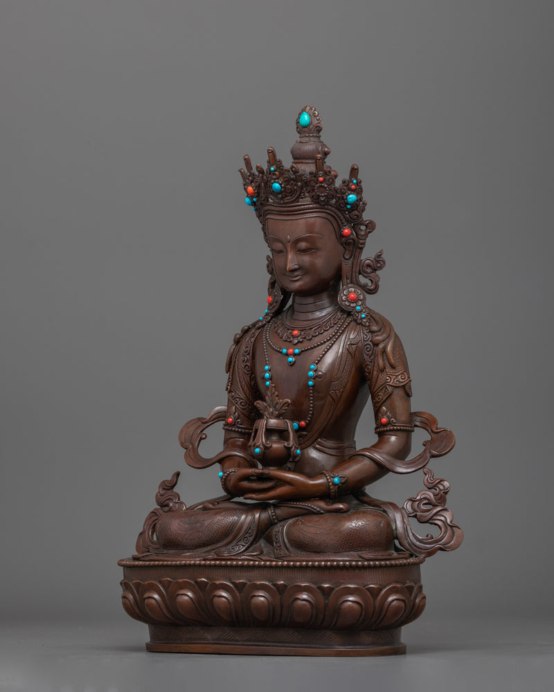 Amitayus Boundless Life Buddha Statue | Tibetan Oxidized Copper Sculpture