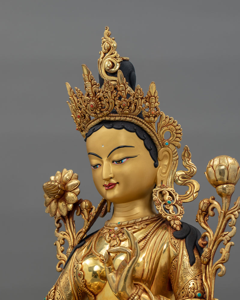 Enlightened Female Buddha Sculpture | 24K Gold Gilded Statue