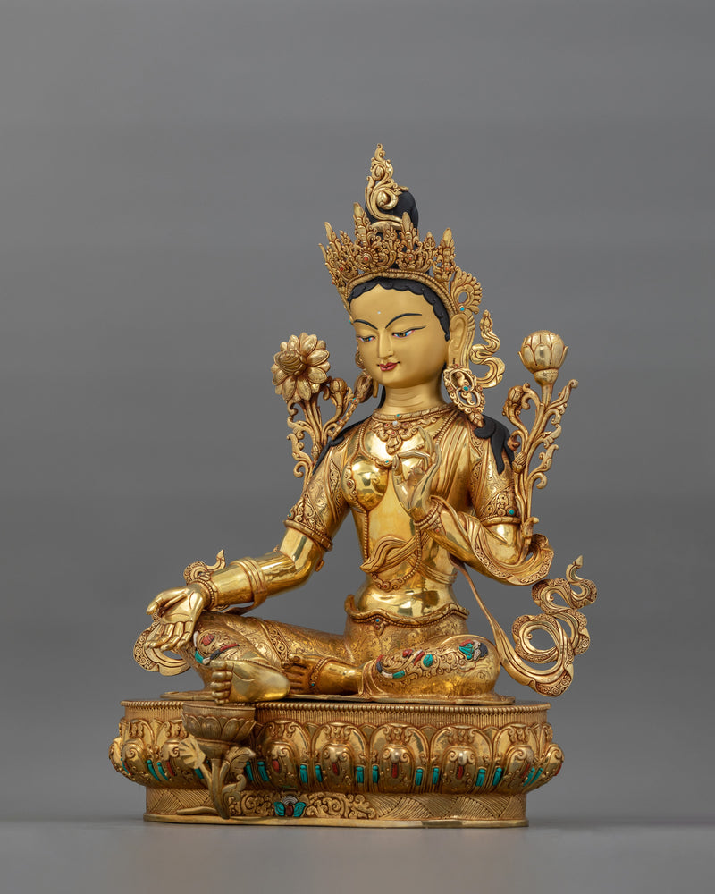 Enlightened Female Buddha Sculpture | 24K Gold Gilded Statue