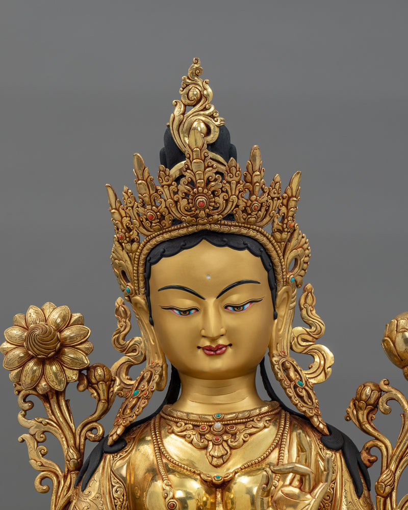 Enlightened Female Buddha Sculpture | 24K Gold Gilded Statue