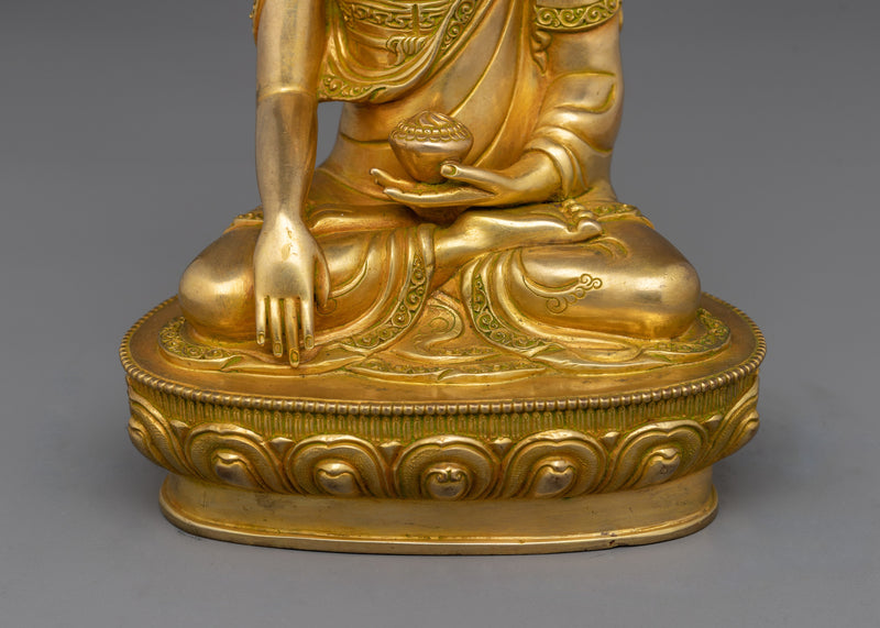 Sacred Shakyamuni Buddhist Monk Statue | 24K Gold Gilded Tibetan Buddha