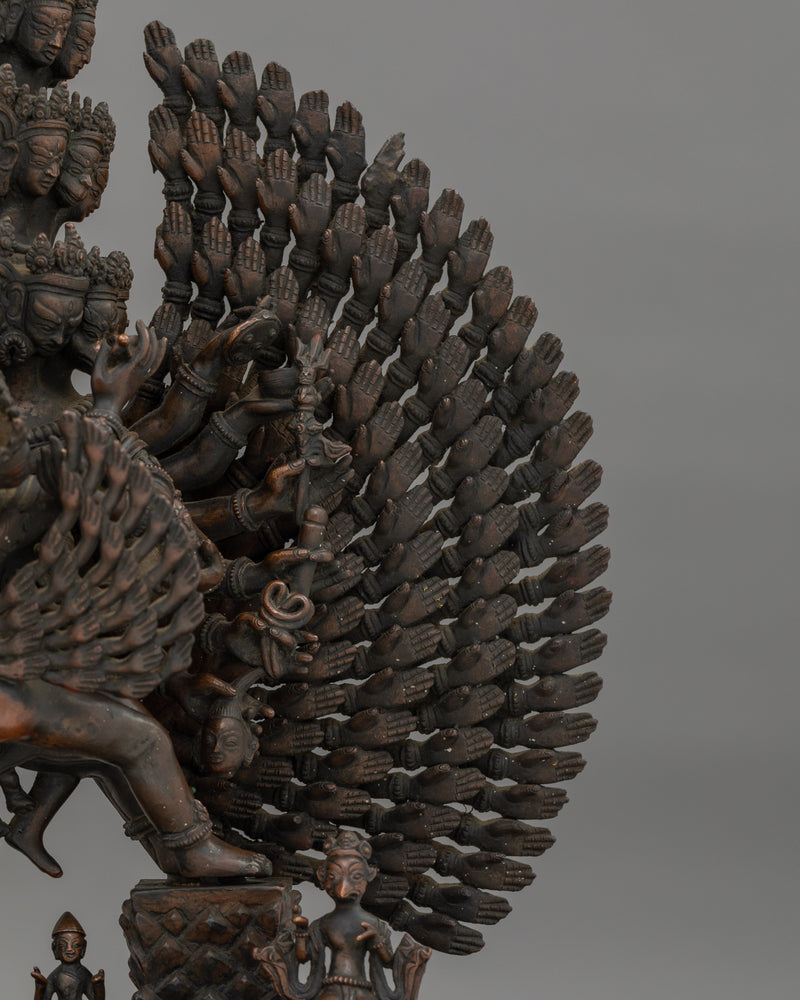 Oxidized Copper Yidam Vishwaroopa Figurine | The Universal Form of Divine Glory