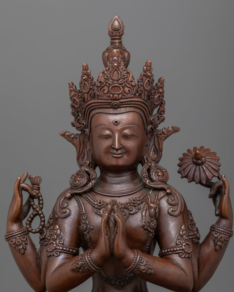 Bodhisattva of Compassion Chenresig Sculpture | Tibetan Buddhist Altar Decor