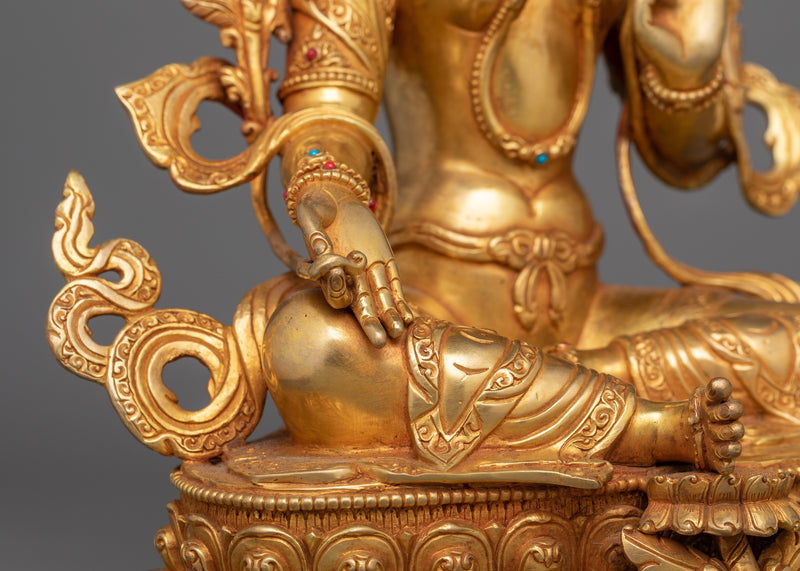 Traditionally Handcarved Green Tara Statue | Feminine Buddhist Protector