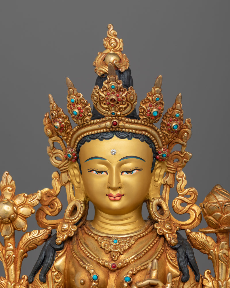 Traditionally Handcarved Green Tara Statue | Feminine Buddhist Protector