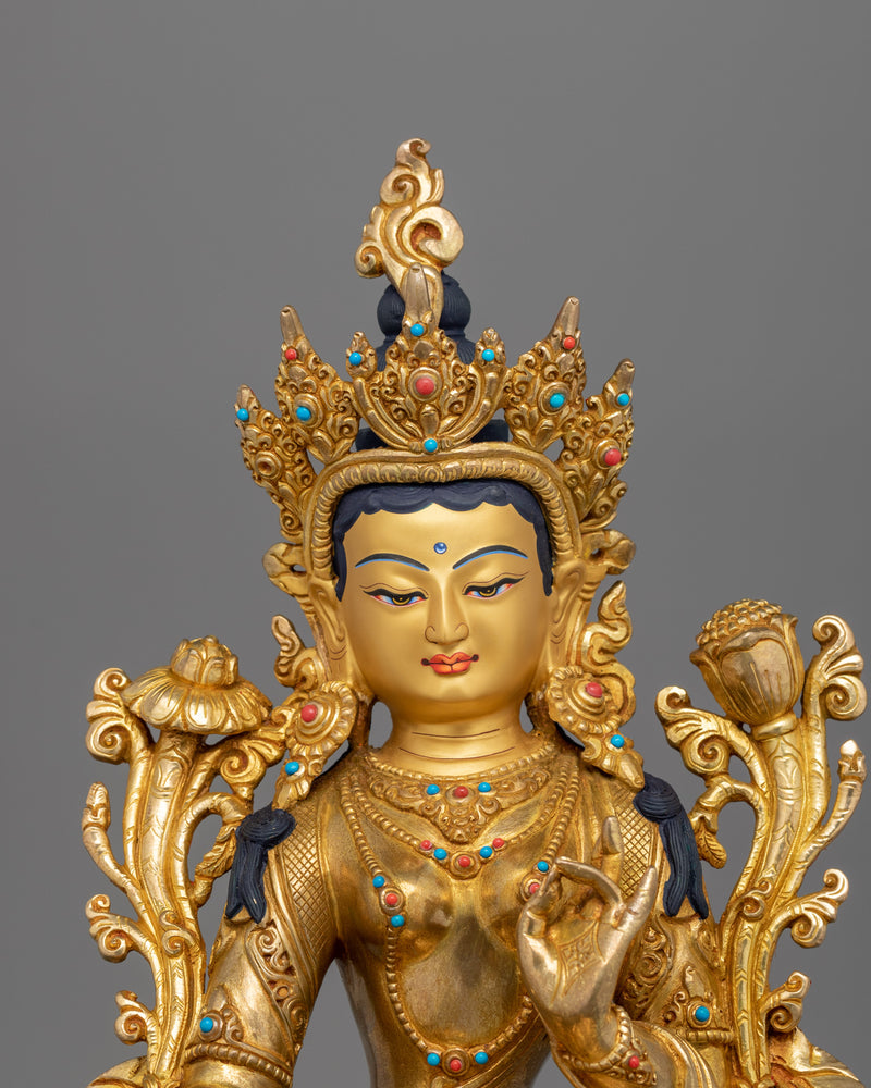 Traditionally Carved Green Tara Healing Deity Statue | Tibetan Buddhist Art