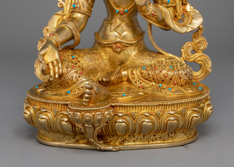 Traditionally Carved Green Tara Healing Deity Statue | Tibetan Buddhist Art