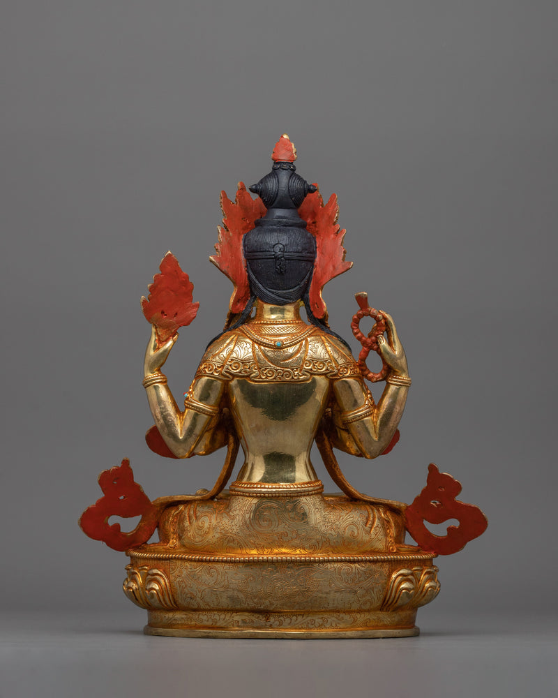 24K Gold Gilded Lord Chenrezig Statue | Symbol of Infinite Compassion