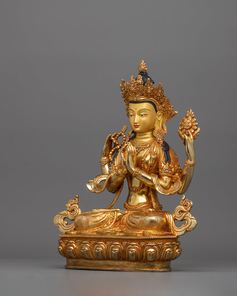 24K Gold Gilded Lord Chenrezig Statue | Symbol of Infinite Compassion