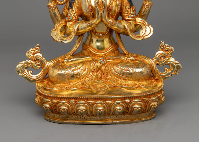 24K Gold Gilded Lord Chenrezig Statue | Symbol of Infinite Compassion