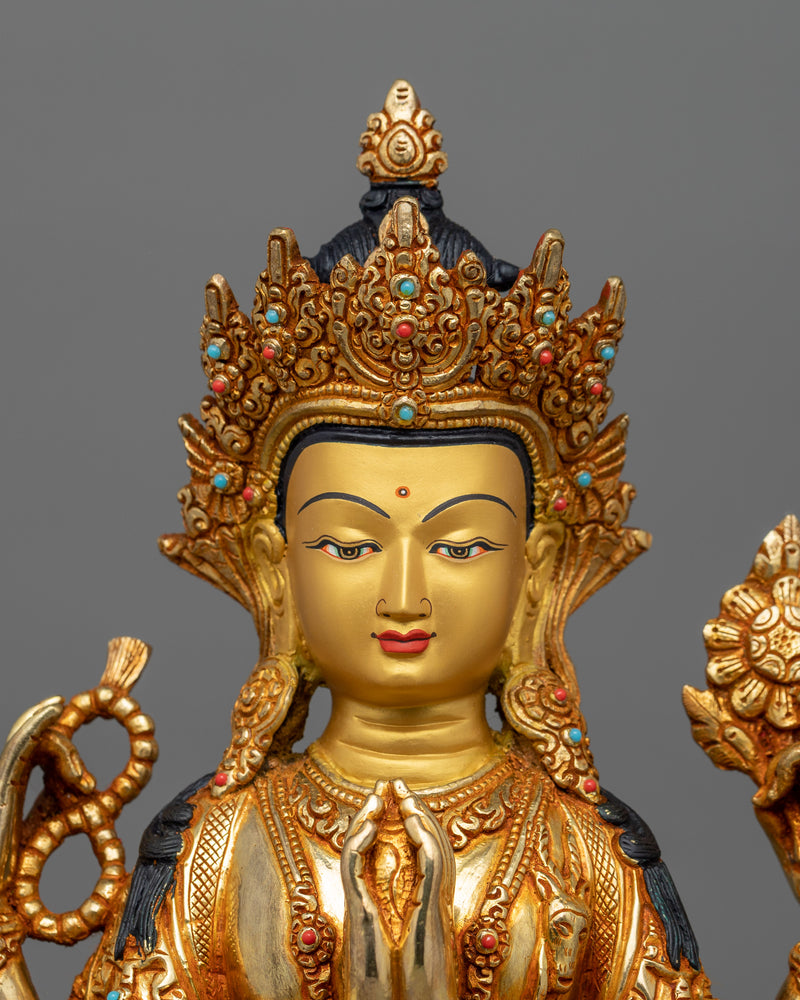 24K Gold Gilded Lord Chenrezig Statue | Symbol of Infinite Compassion