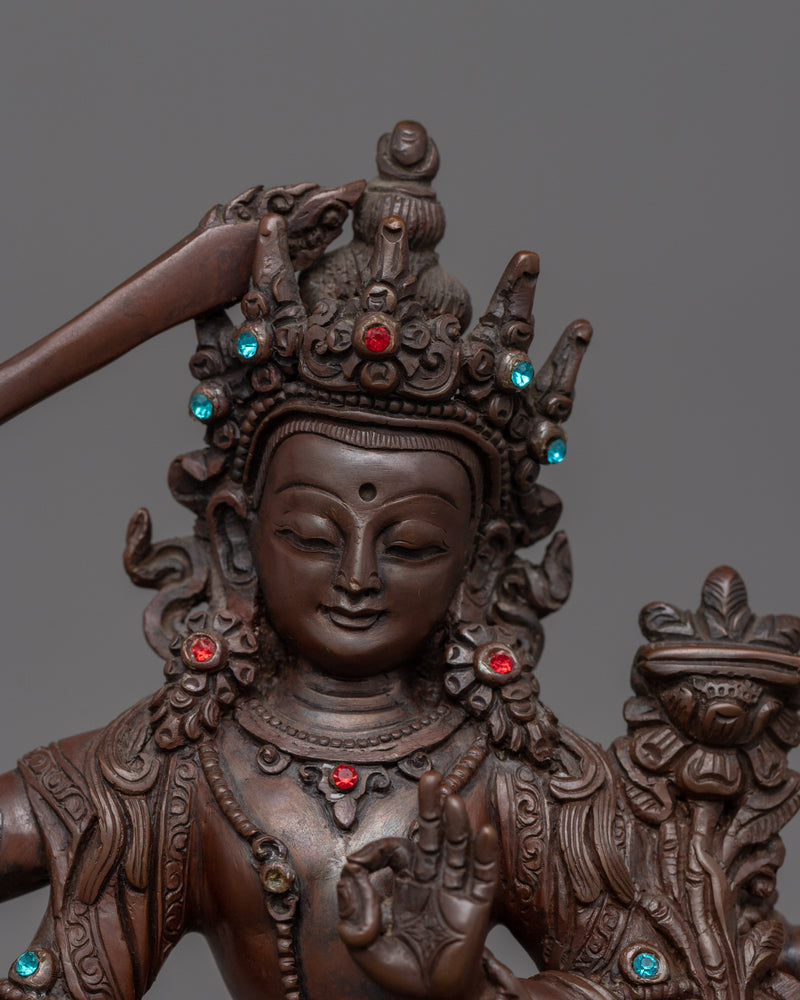 Spiritual Four Armed Maha Manjushri Statue | Sword of Wisdom Sculpture