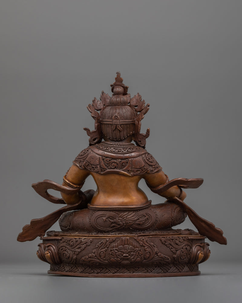 Handicraft Dzambhala Statue with Mongoose | Oxidized Copper Buddhist Artwork