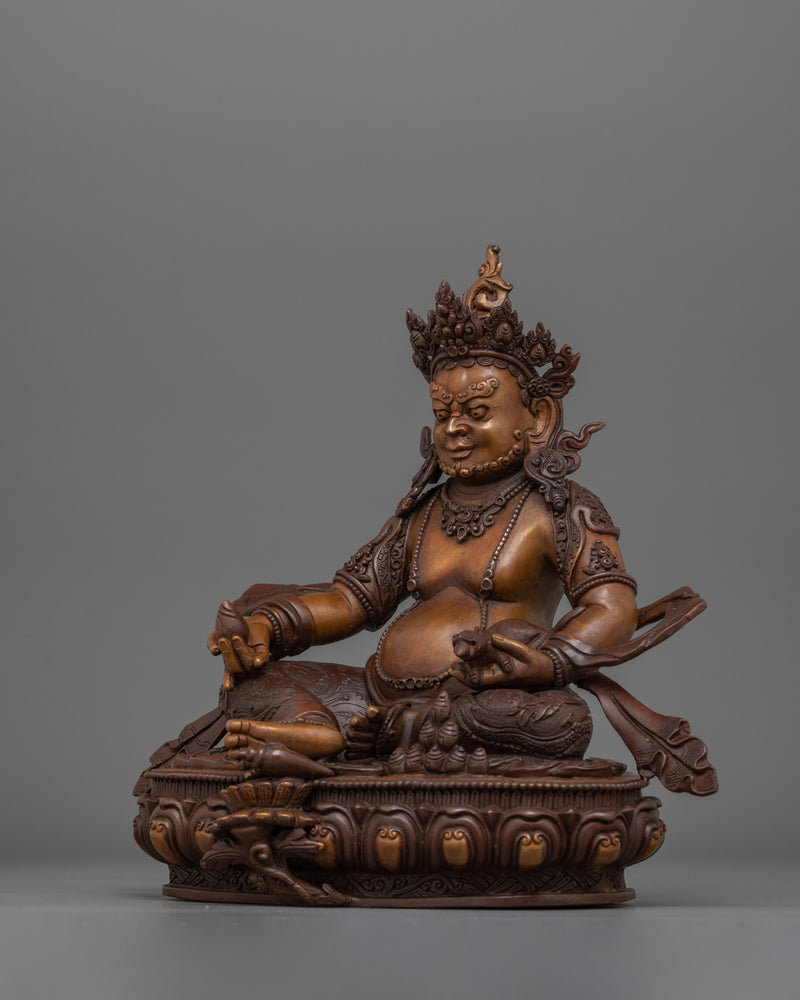 Handicraft Dzambhala Statue with Mongoose | Oxidized Copper Buddhist Artwork