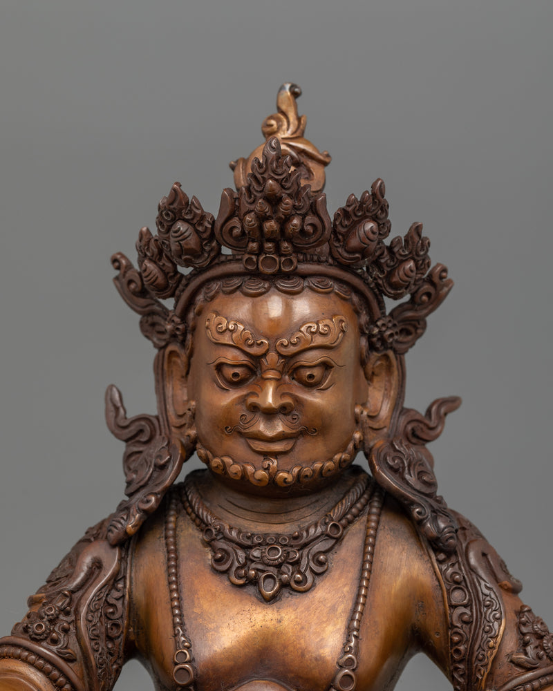 Handicraft Dzambhala Statue with Mongoose | Oxidized Copper Buddhist Artwork