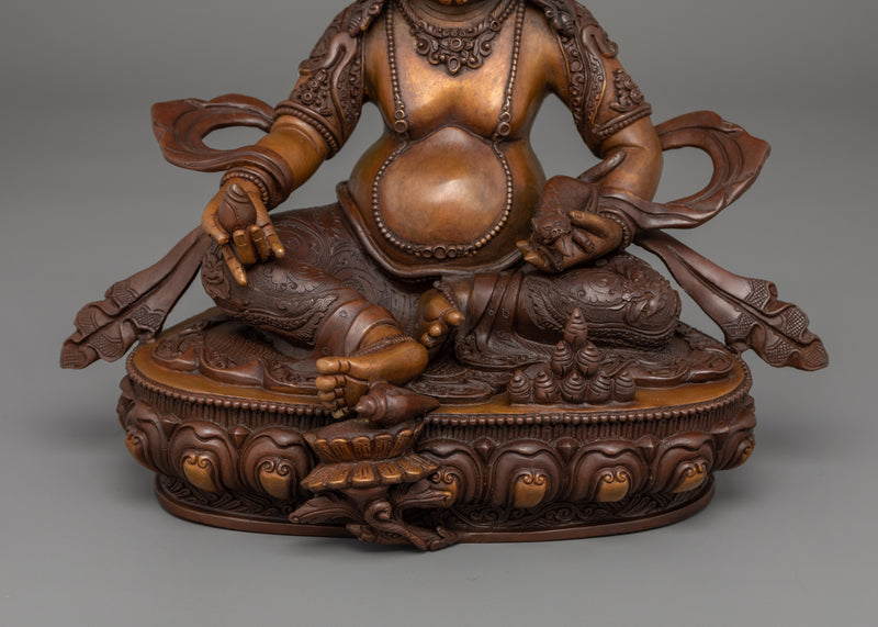 Handicraft Dzambhala Statue with Mongoose | Oxidized Copper Buddhist Artwork