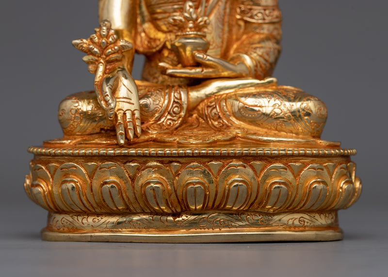 Serene Medicine Buddha 24K Gold Sculpture | Guardian of Health, Harmony, and Healing