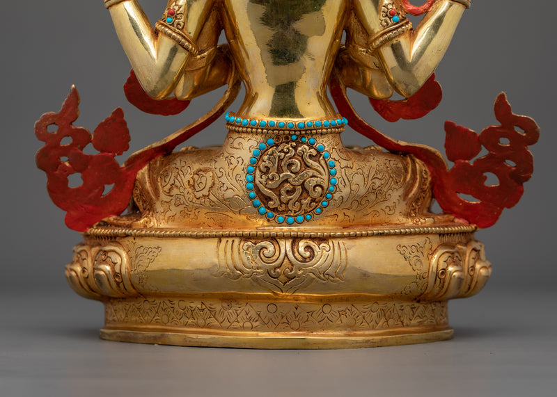 Symbol of Compassion Chenrezig Bodhisattva Statue | Four-Armed Deity Sculpture