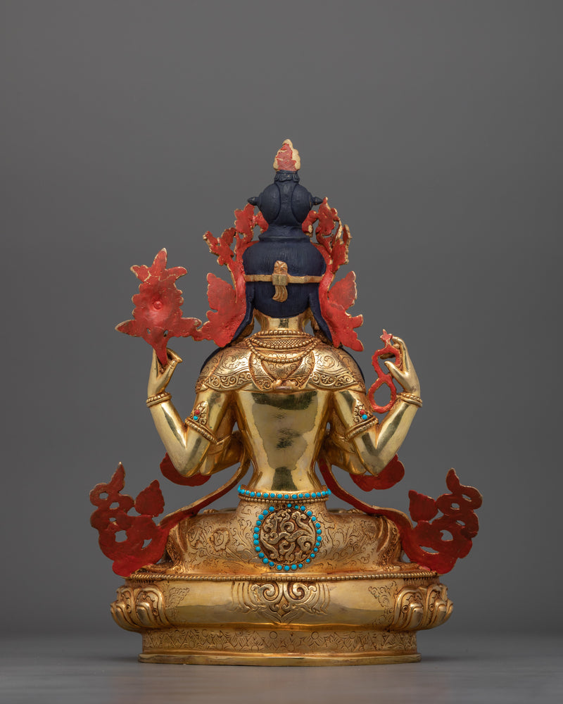 Symbol of Compassion Chenrezig Bodhisattva Statue | Four-Armed Deity Sculpture