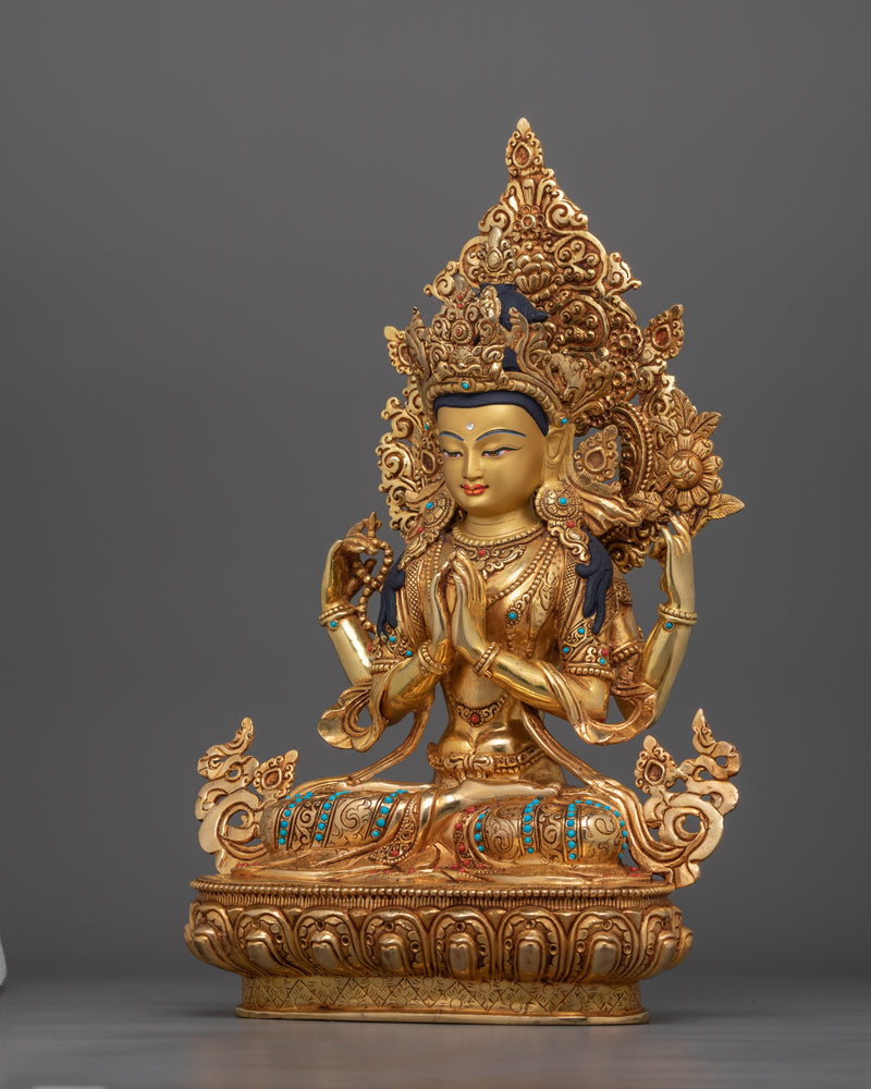 Symbol of Compassion Chenrezig Bodhisattva Statue | Four-Armed Deity Sculpture