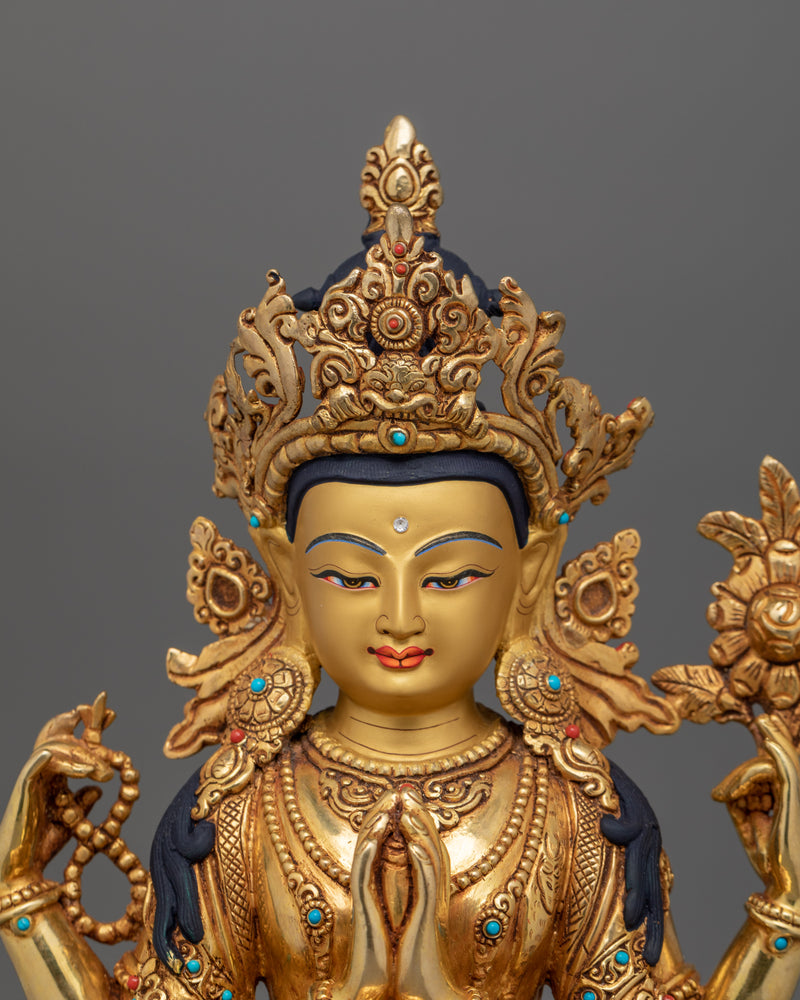 Symbol of Compassion Chenrezig Bodhisattva Statue | Four-Armed Deity Sculpture