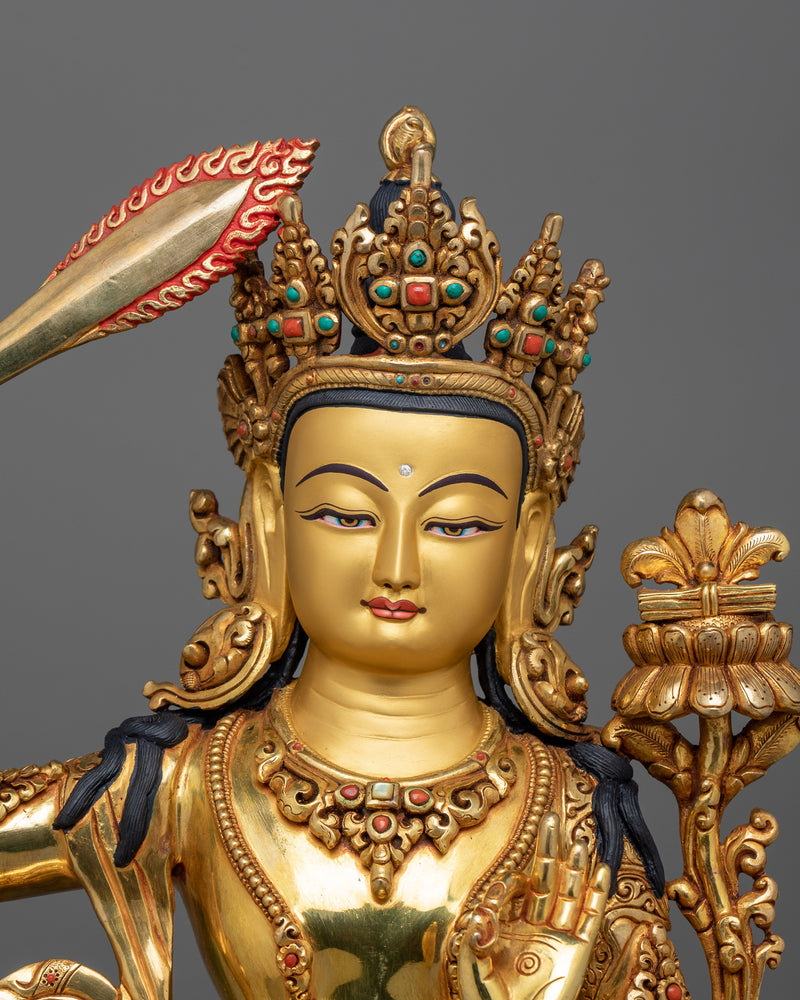 Himalayan Art of Manjushri Bodhisattva Statue | Embodiment of Wisdom and Clarity