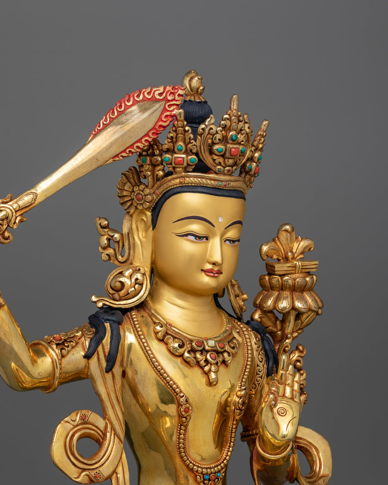 Himalayan Art of Manjushri Bodhisattva Statue | Embodiment of Wisdom and Clarity