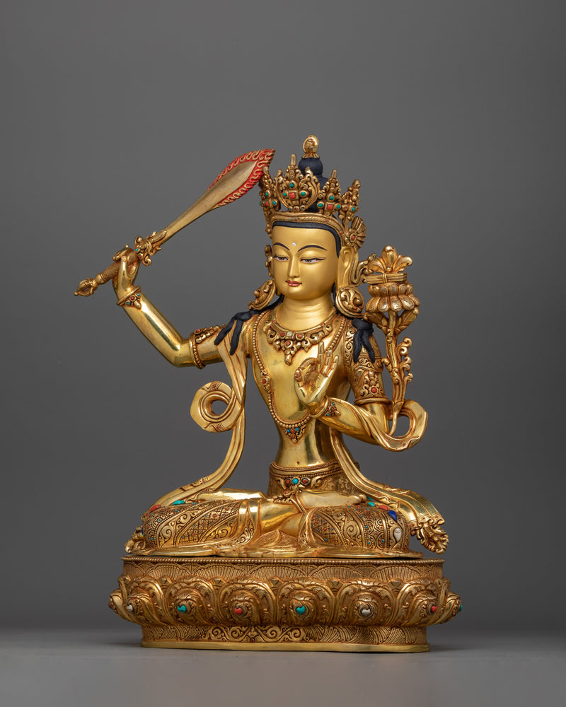 Himalayan Art of Manjushri Bodhisattva Statue | Embodiment of Wisdom and Clarity