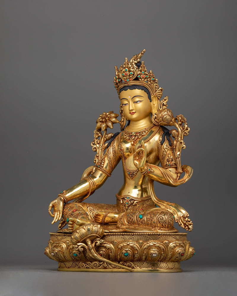 Embrace Healing and Protection with Green Tara Statue | Liberation Goddess Figurine