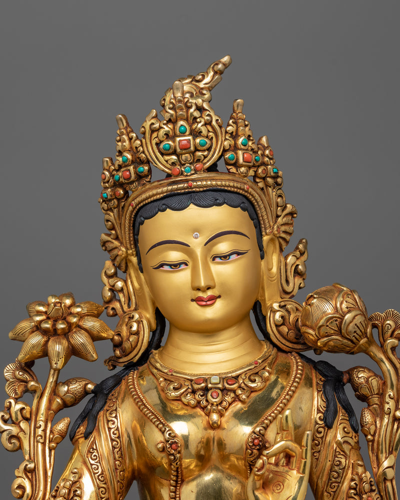 Embrace Healing and Protection with Green Tara Statue | Liberation Goddess Figurine