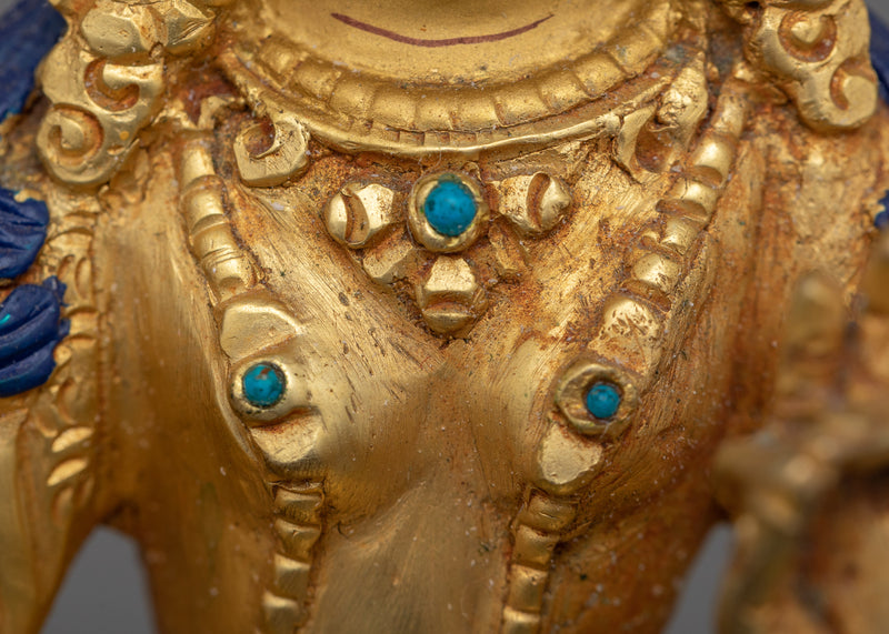 Green Tara Handcarved Statue | 24K Gold-Gilded Copper Artwork