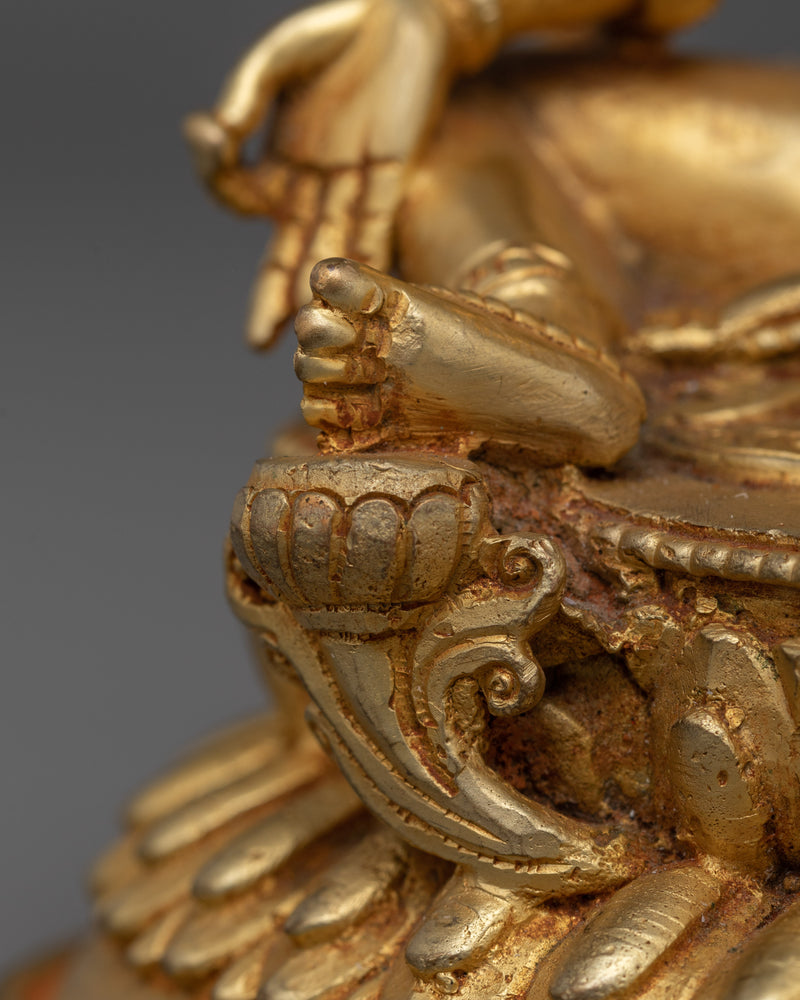 Green Tara Handcarved Statue | 24K Gold-Gilded Copper Artwork