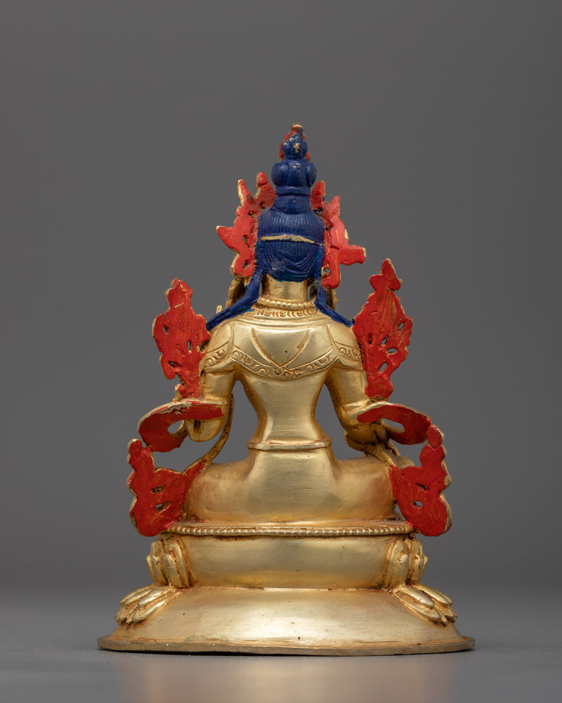 Green Tara Handcarved Statue | 24K Gold-Gilded Copper Artwork