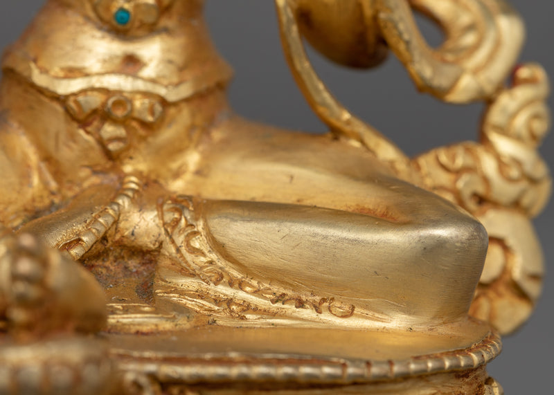 Green Tara Handcarved Statue | 24K Gold-Gilded Copper Artwork