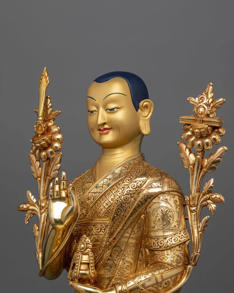 Handcrafted Tsongkhapa Buddhist Master Statue | 24K Gold Gilded Copper Artwork