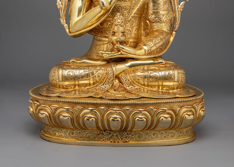 Handcrafted Tsongkhapa Buddhist Master Statue | 24K Gold Gilded Copper Artwork