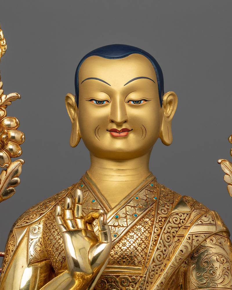 Handcrafted Tsongkhapa Buddhist Master Statue | 24K Gold Gilded Copper Artwork