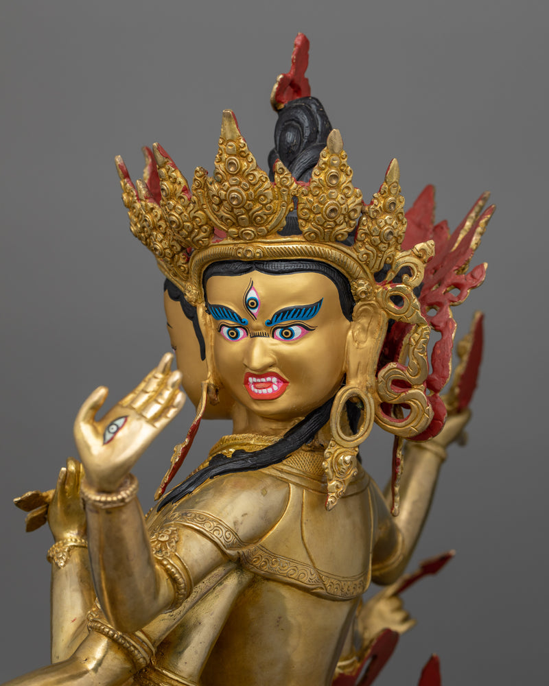 Handmade Buddhist Ushnishavijaya Sculpture | Three Face FierceDakini Deity