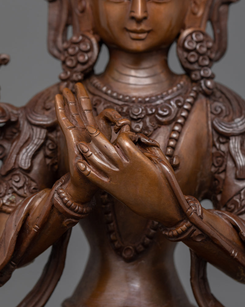 Spiritual Wisdom Figure of Bodhisattva Manjushri | Handcrafted Meditation and Study Decor