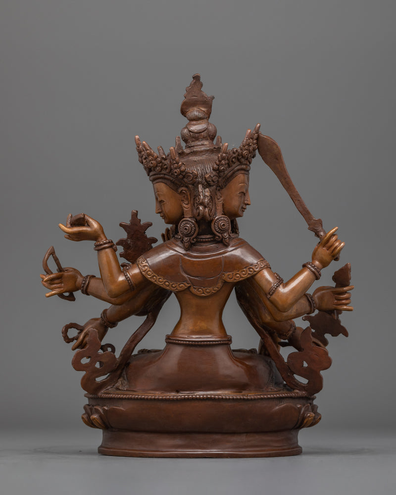 Traditional Tri- Faced Maha Manjushri Sculpture | Religious Himalayan Zen Artwork