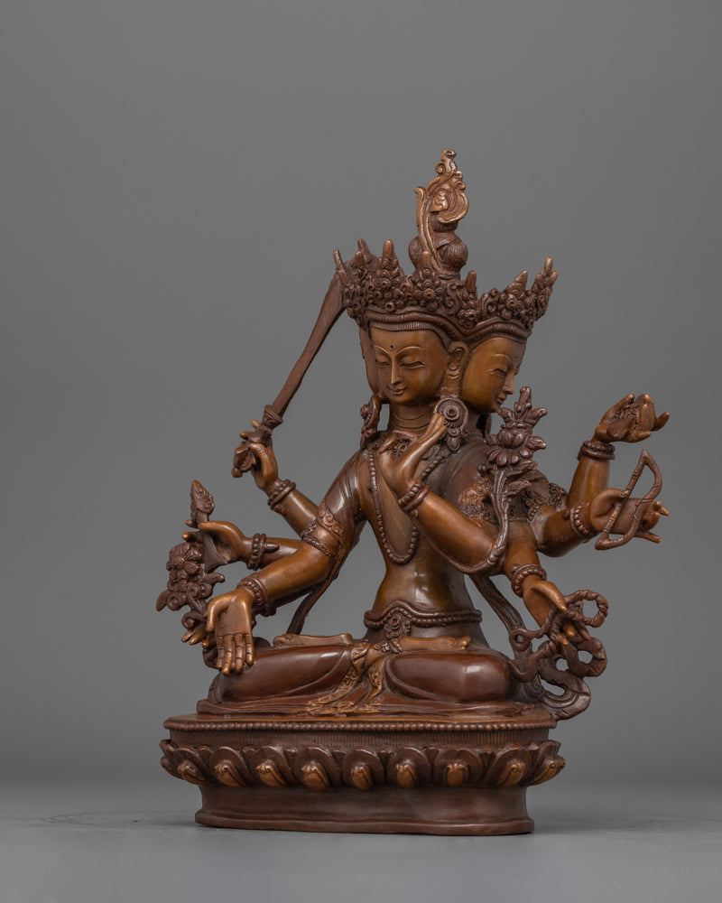 Traditional Tri- Faced Maha Manjushri Sculpture | Religious Himalayan Zen Artwork