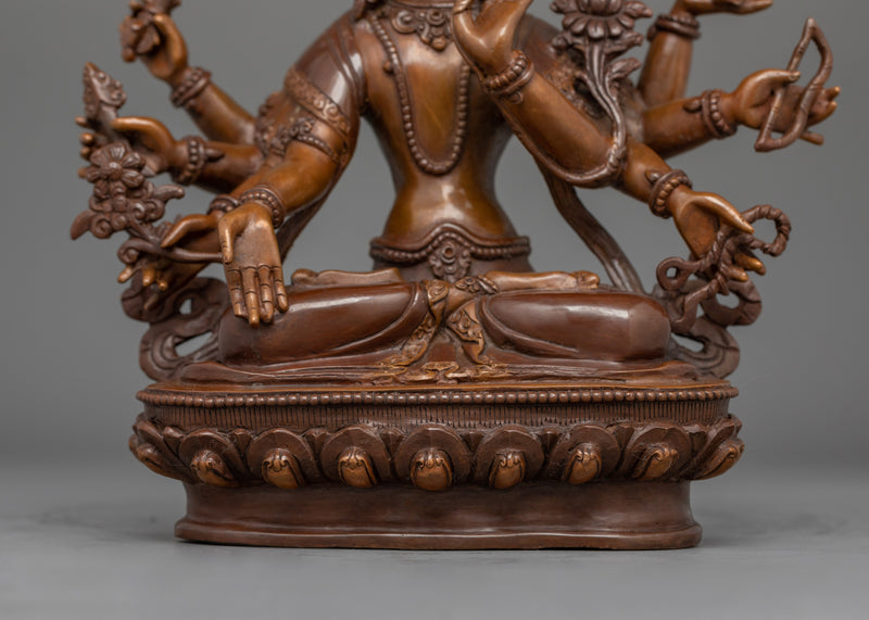 Traditional Tri- Faced Maha Manjushri Sculpture | Religious Himalayan Zen Artwork