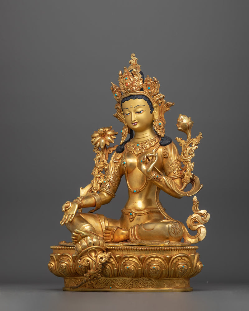 Tibetan Buddhism Green Tara 24K Gold Copper Figure | Mother of Liberation Art