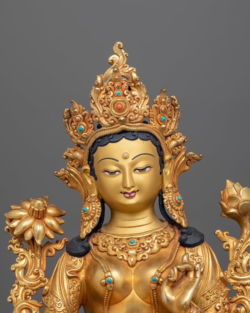 Tibetan Buddhism Green Tara 24K Gold Copper Figure | Mother of Liberation Art